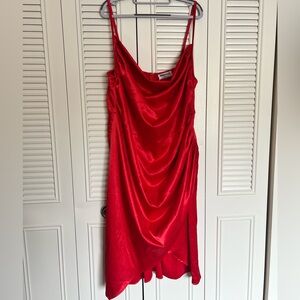 Rebdolls Red Asymmetrical Ruched Sundress
